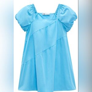 Zara Blue Puff Sleeve Mini Dress